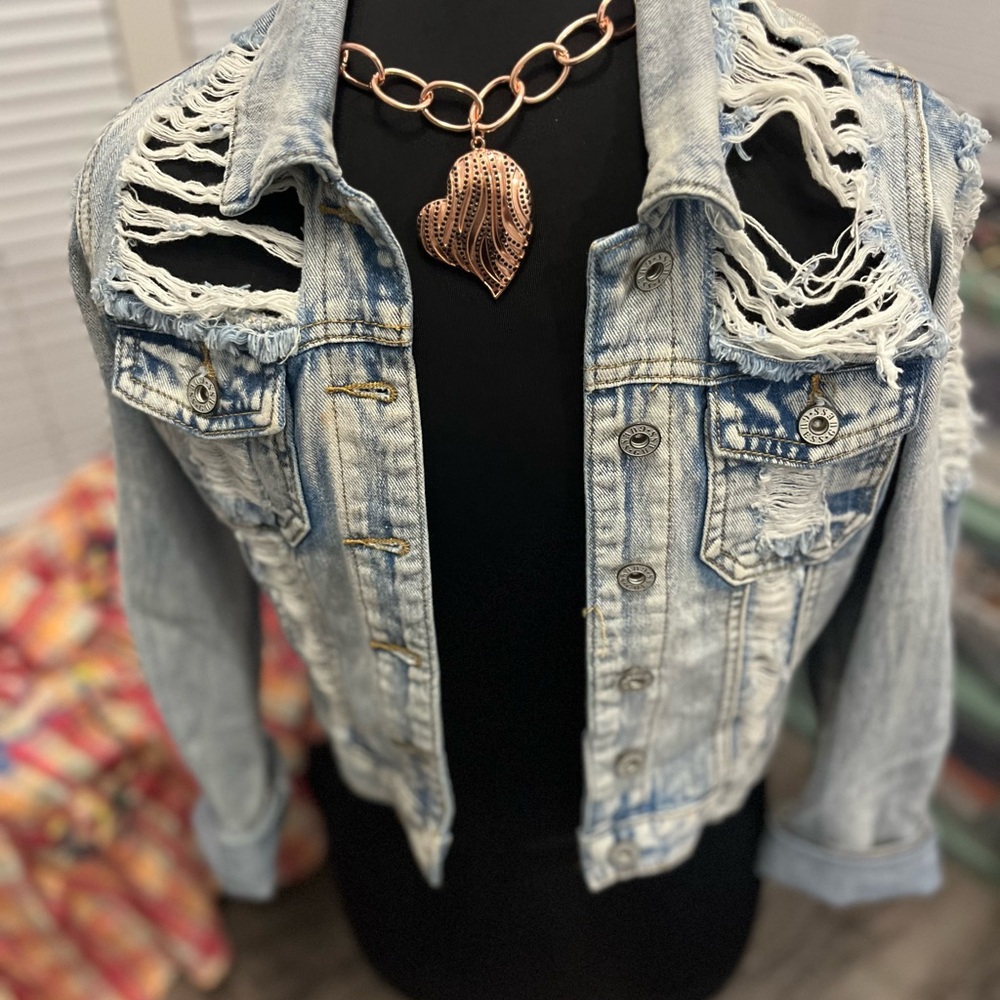 Guess Distressed Denim Jacket - Blue